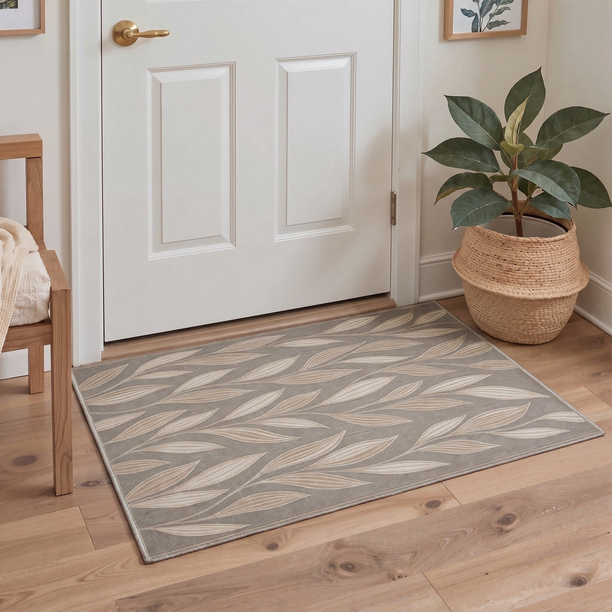 GENIMO 2'x3' Floral Area Rug, Machine Washable Non Slip Low Pile Rug for Entryway Front Door Kitchen Bathroom, Dusty Taupe