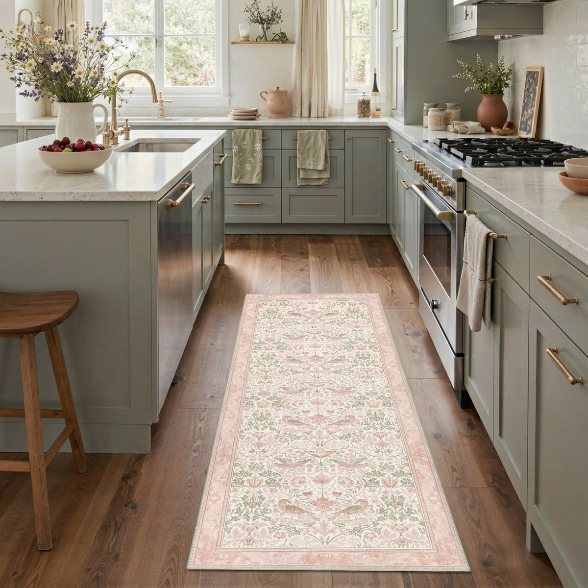 GENIMO 2' x 6' Runner Rug, Machine Washable Non Slip Low Pile Hallway Runner Rug for Kitchen Laundry Room, Art Style, Dusty Blush