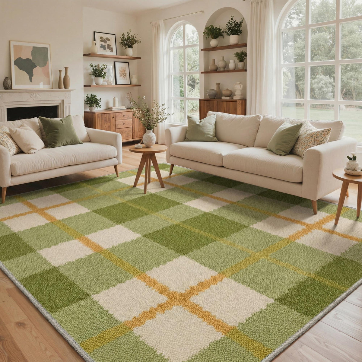 GENIMO 8'x10' Rug for Living Room, Large Machine Washable Non Slip Low Pile Area Rug for Bedroom Dining Room, Neutral Minimalist, Sage Green