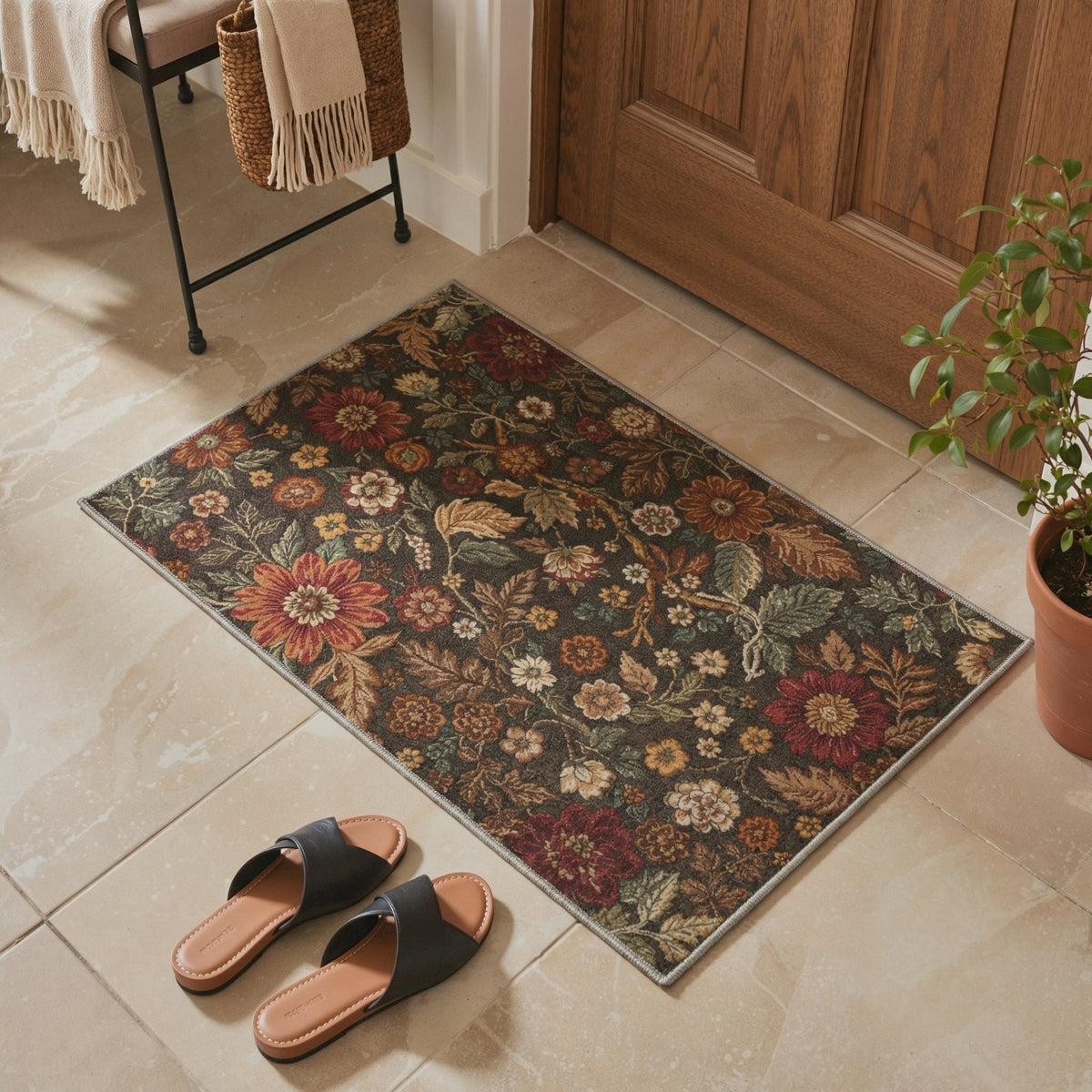 GENIMO 2'x3' Area Rug, Washable Non Slip Soft Floral Indoor Door Mat for Entryway Kitchen Laundry Room, Dusty Olive