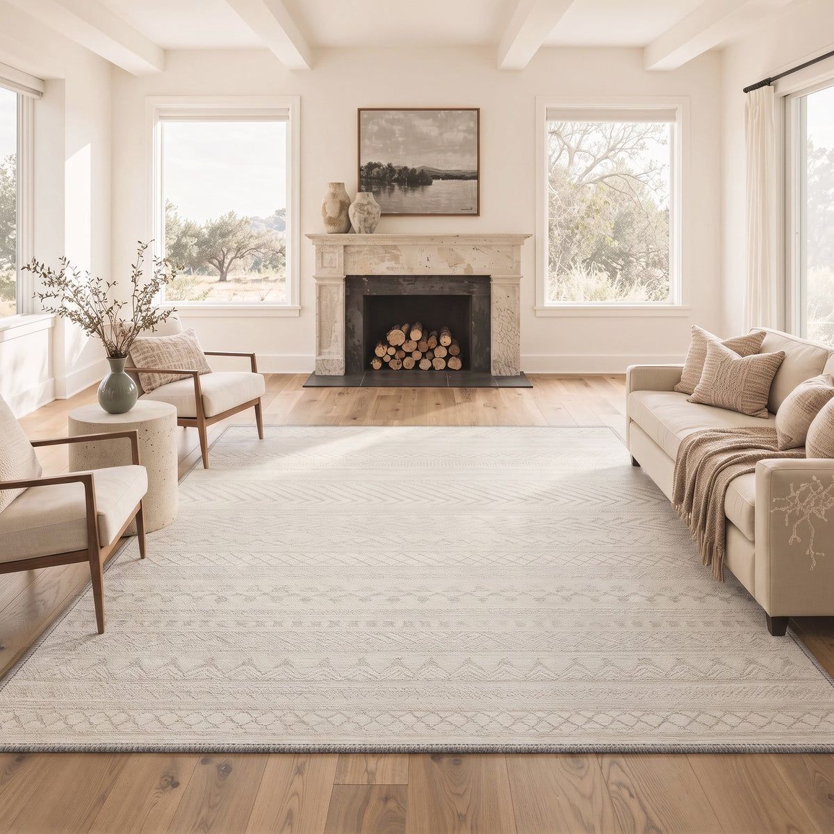 GENIMO 3'x5' Boho Area Rug for Living Room, Soft Washable Non Slip Rug for Bedroom Dining Room Home Office, Cream Beige