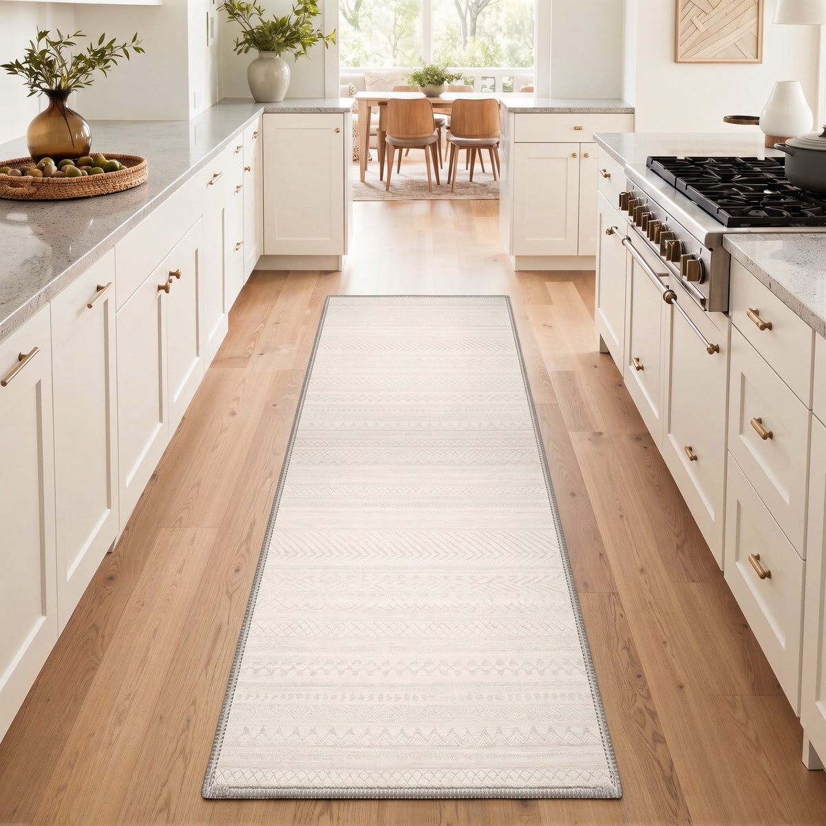 GENIMO 2'x10' Boho Runner Rug, Soft Washable Non Slip Hallway Runner for Kitchen Entryway Laundry Room, Cream Beige