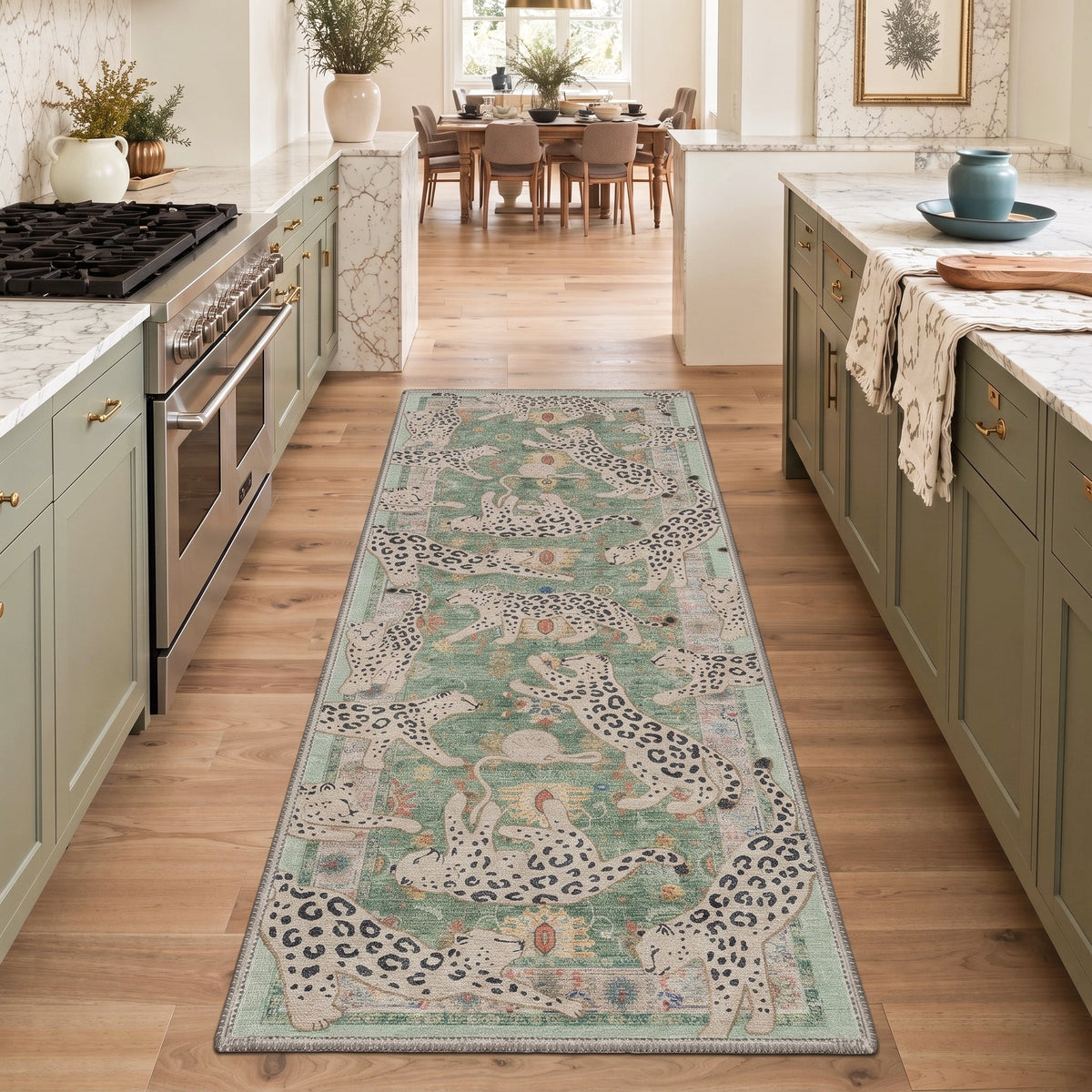 GENIMO 2'x6' Runner Rug, Washable Non Slip Soft Leopard Print Hallway Runner for Kitchen Entryway Laundry Room, Dusty Sage