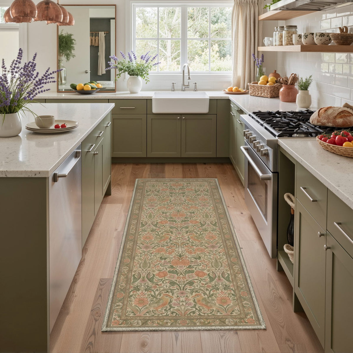GENIMO 2'x6' Runner Rug, Washable Non Slip Soft Craftsman Hallway Runner for Kitchen Entryway Laundry Room, Sage Peach