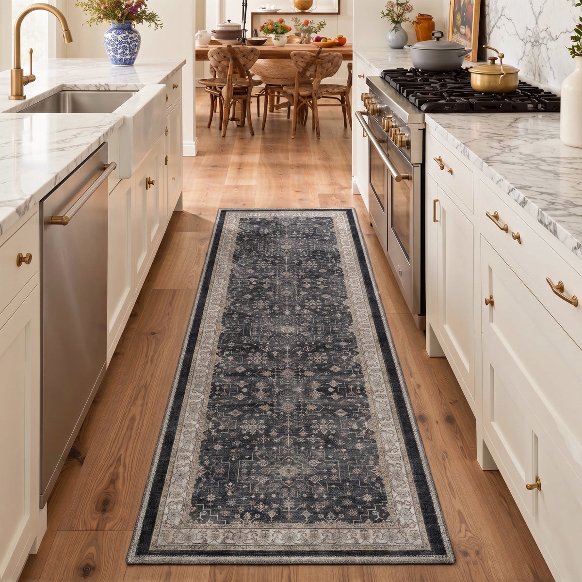 GENIMO 2'x6' Runner Rug, Washable Non Slip Soft Persian Hallway Runner for Kitchen Entryway Laundry Room, Slate Grey