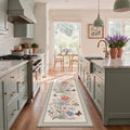 GENIMO 2'x7' Runner Rug, Machine Washable Non Slip Low Pile Hallway Runner Rug for Kitchen Laundry Room, Muted Floral, Cream Pastel
