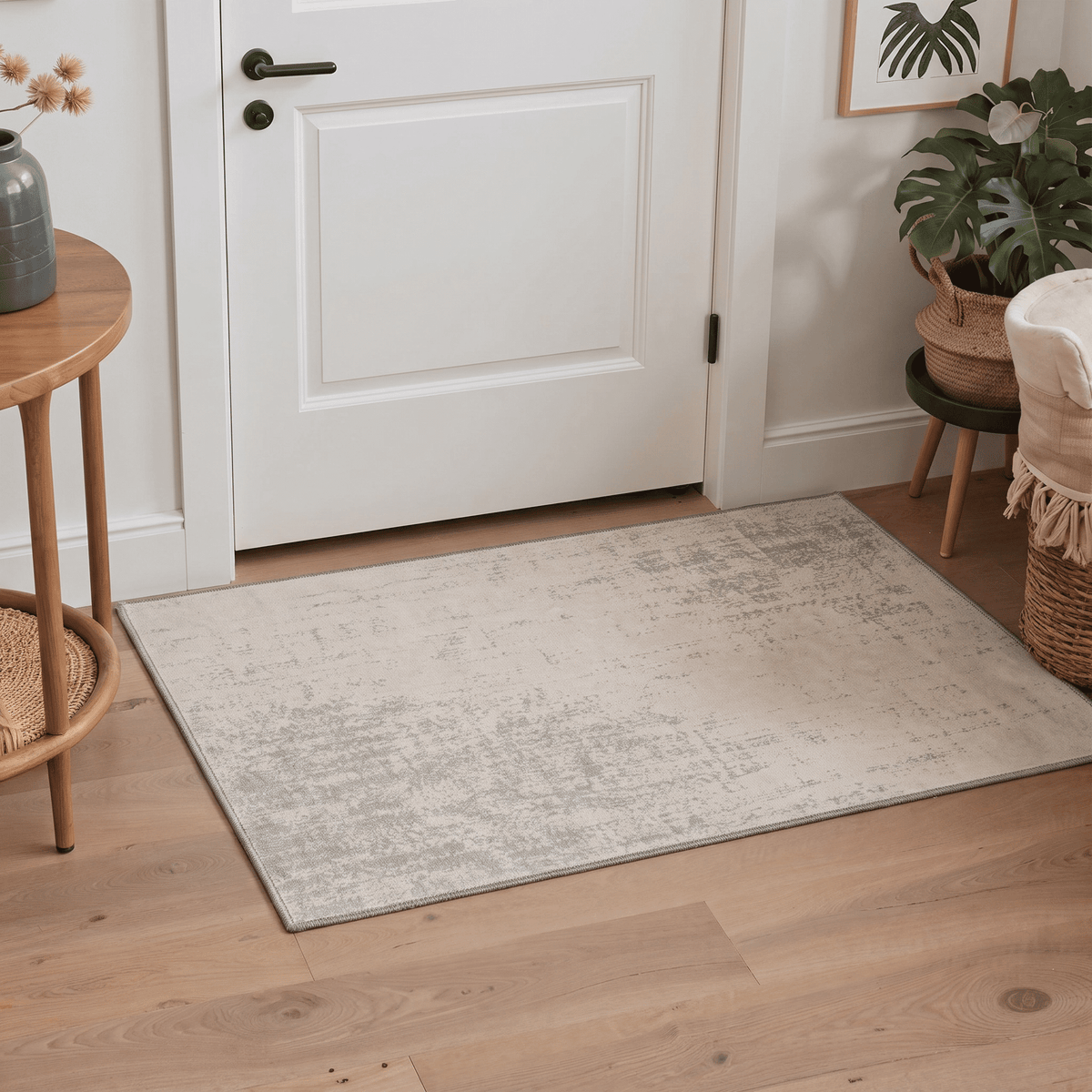 GENIMO 2'x3' Area Rug, Machine Washable Non Slip Low Pile Rug for Entryway Kitchen Bathroom Front Door, Contemporary Abstract, Light Greige