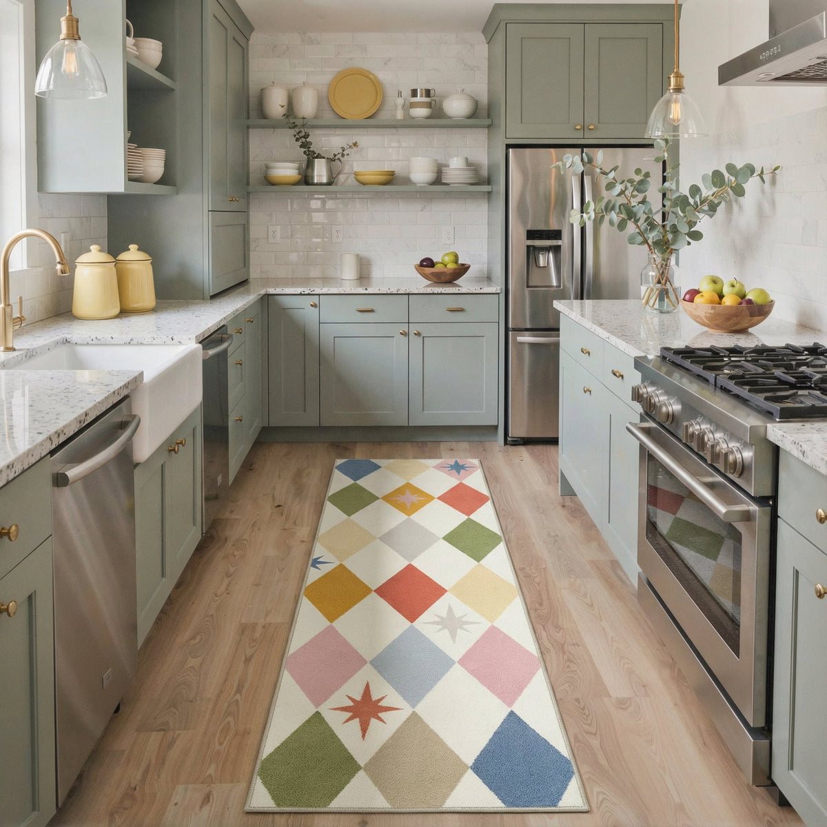 GENIMO 2' x 6' Runner Rug, Machine Washable Non Slip Low Pile Hallway Runner Rug for Kitchen Laundry Room, Neutral Minimalist, Muted Pastel