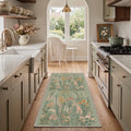 GENIMO 2'x7' Runner Rug, Machine Washable Non Slip Low Pile Hallway Runner Rug for Kitchen Laundry Room, Modern Floral, Dusty Sage