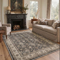 GENIMO 5'x7' Muted Persian Area Rug for Living Room, Machine Washable Low Pile Non Slip Rug for Bedroom Dining Room, EBONY