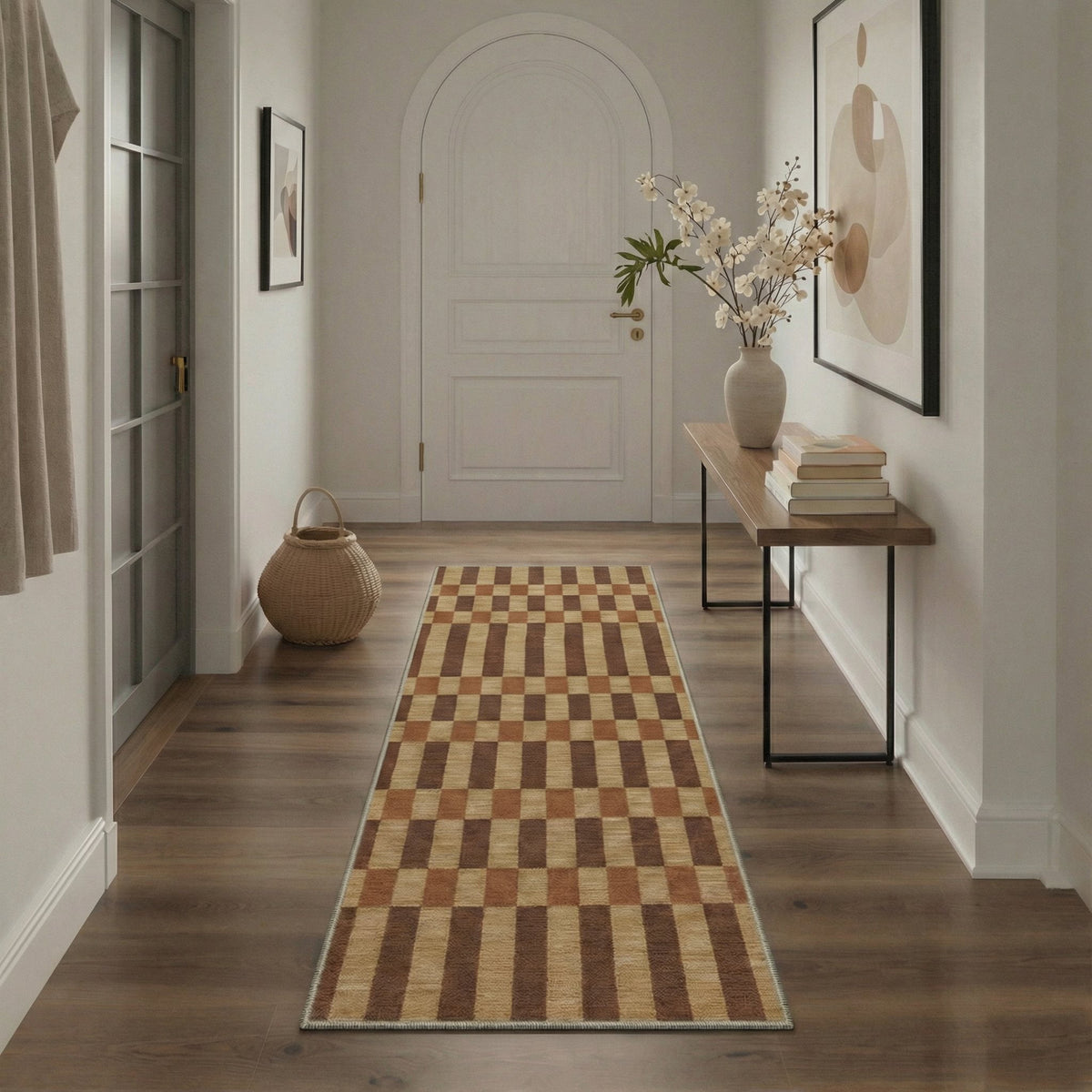 GENIMO 2' x 6' Runner Rug, Machine Washable Non Slip Low Pile Hallway Runner Rug for Kitchen Laundry Room, Clean Minimalist, Warm Brown