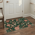 GENIMO 2'x3' Entryway Rug, Machine Washable Non Slip Low Pile Area Rug for Front Door Kitchen Bathroom, Muted Floral, Forest Green