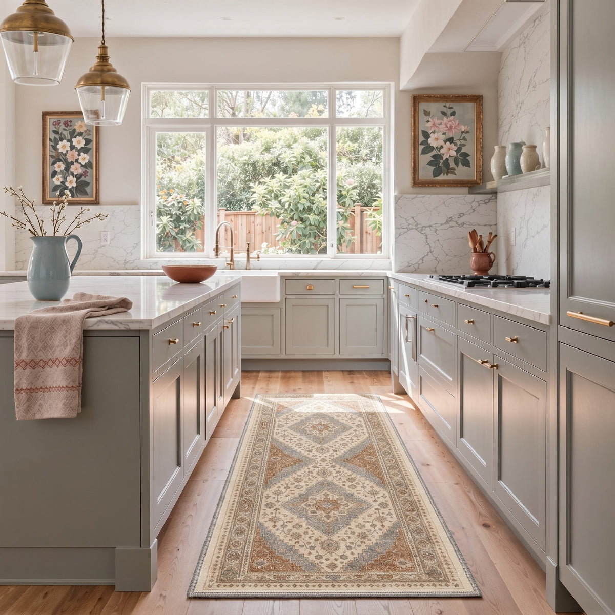 GENIMO 2'x7' Runner Rug, Machine Washable Non Slip Low Pile Hallway Runner Rug for Kitchen Laundry Room, Persian Geometric, Antique Beige