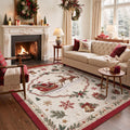 GENIMO 8'x10' Traditional Sleigh Christmas Area Rug for Living Room, Soft Washable Non Slip Rug for Bedroom Dining Room Home Office, Warm Ivory