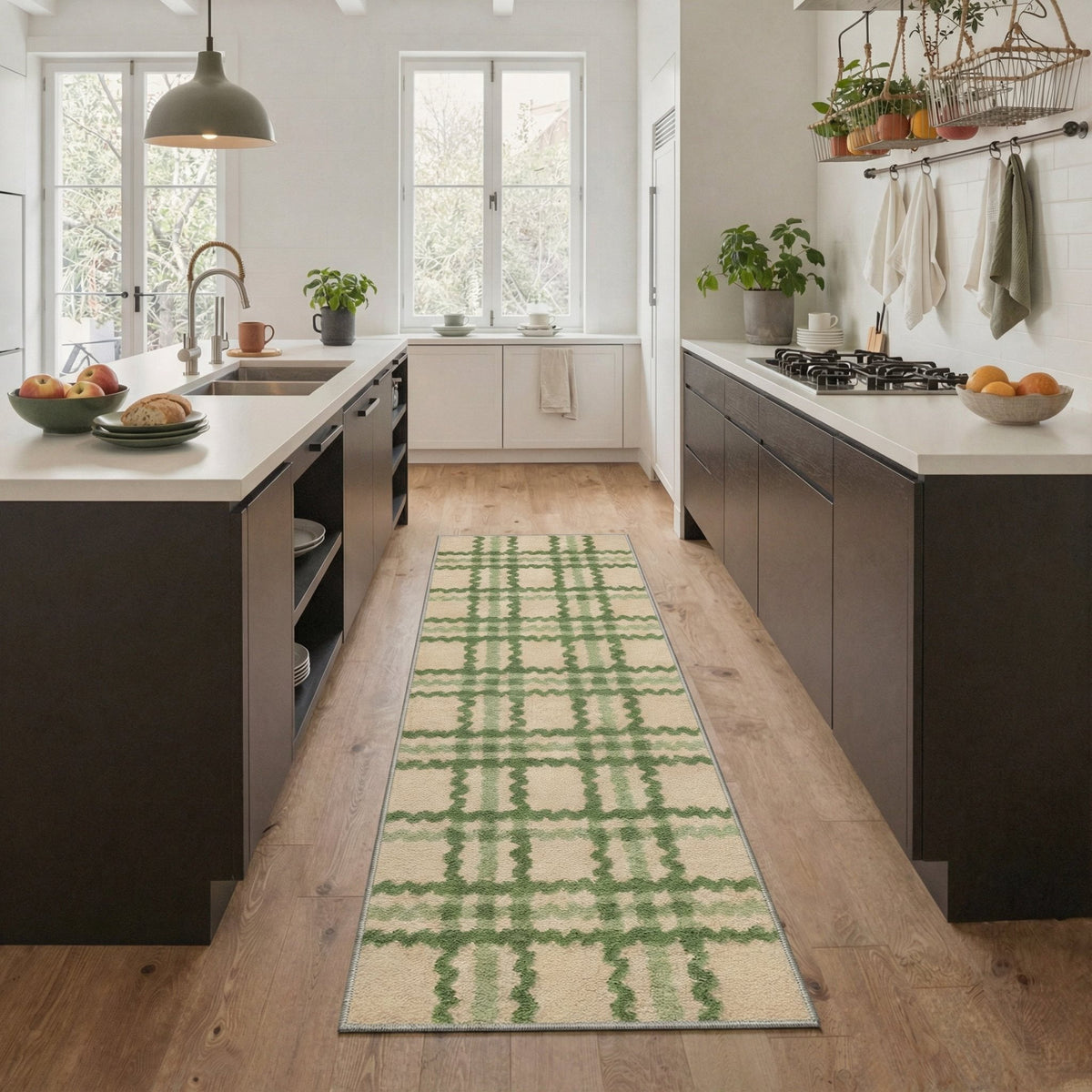 GENIMO 2' x 6' Runner Rug, Machine Washable Non Slip Low Pile Hallway Runner Rug for Kitchen Laundry Room, Clean Minimalist, Sage Beige