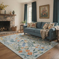 GENIMO 8'x10' Floral Rug for Living Room, Large Machine Washable Non Slip Low Pile Area Rug for Bedroom Dining Room, Dusty Blue