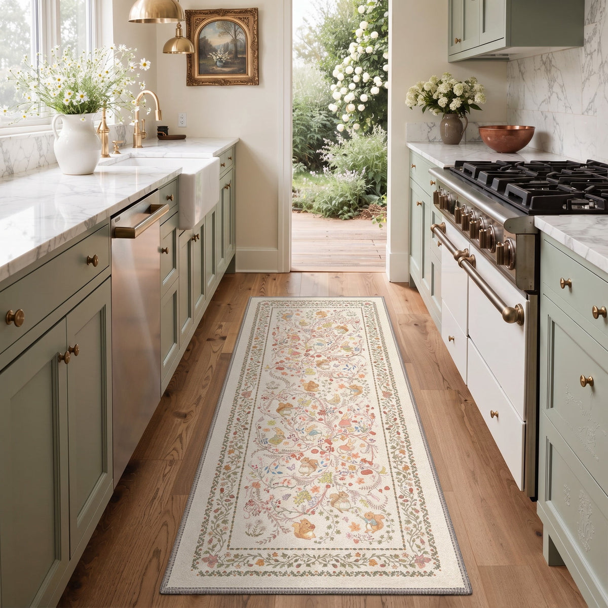 GENIMO 2'x7' Runner Rug, Machine Washable Non Slip Low Pile Hallway Runner Rug for Kitchen Laundry Room, Abstract Animal Print, Vintage Beige