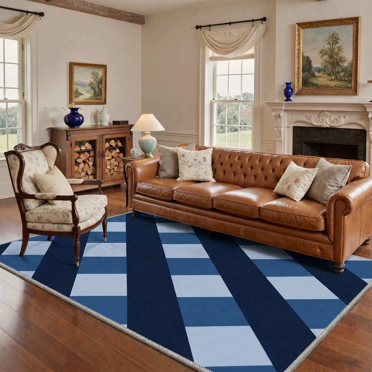 GENIMO 8'x10' Area Rug for Living Room, Large Machine Washable Non Slip Low Pile Rug for Bedroom Dining Room, Modern Minimalist, COBALT NEXUS
