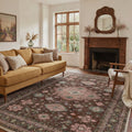 GENIMO 8'x10' Area Rug for Living Room, Large Machine Washable Non Slip Low Pile Rug for Bedroom Dining Room, Vintage Persian Diamond, Muted Brown
