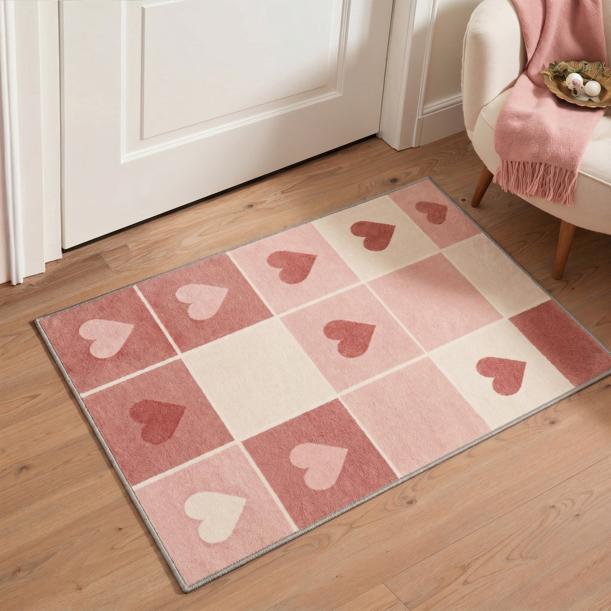 GENIMO 2'x3' Calm Minimalist Entryway Rug, Machine Washable Non Slip Low Pile Area Rug for Front Door Kitchen Bathroom, ROSE VEIL