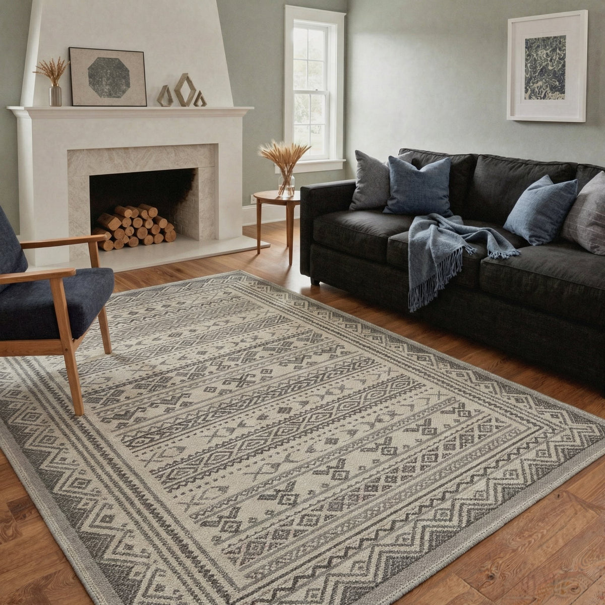 GENIMO 8'x10' Area Rug for Living Room, Large Machine Washable Non Slip Low Pile Rug for Bedroom Dining Room, Relaxed Boho, Sand Gray