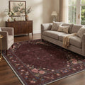 GENIMO 5'x7' Area Rug for Living Room, Machine Washable Non Slip Low Pile Rug for Bedroom Dining Room, Garden Floral, Deep Burgundy