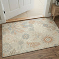 GENIMO 2'x3' Area Rug, Machine Washable Non Slip Low Pile Rug for Entryway Kitchen Bathroom Front Door, Romantic Floral, Muted Beige