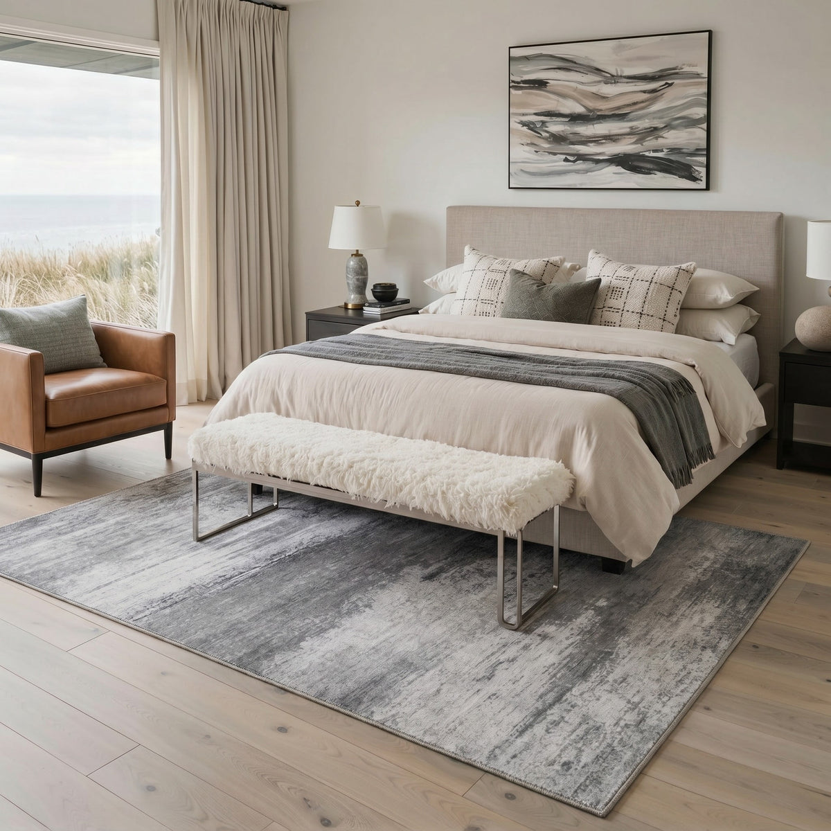 GENIMO 8'x10' Area Rug for Living Room, Large Machine Washable Non Slip Low Pile Rug for Bedroom Dining Room, Abstract, Smoky Gray