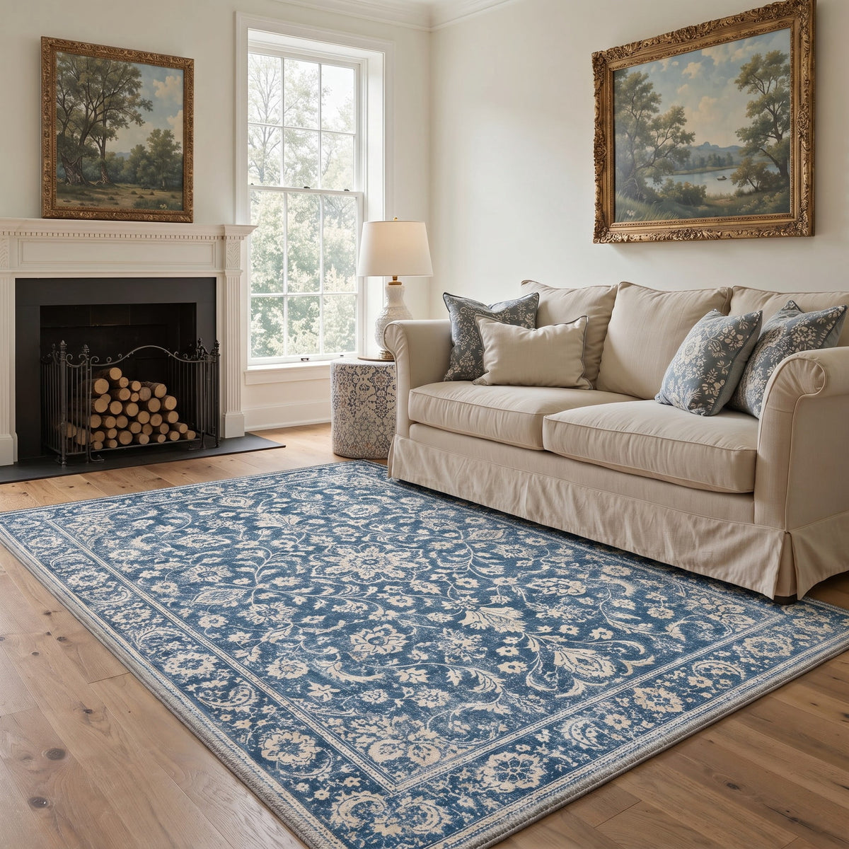 GENIMO 5'x7' Area Rug for Living Room, Machine Washable Non Slip Low Pile Rug for Bedroom Dining Room, Vintage Persian, INDIGOBLOOM