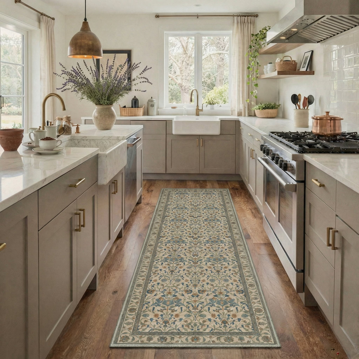 GENIMO 2'x7' Runner Rug, Machine Washable Non Slip Low Pile Hallway Runner Rug for Kitchen Laundry Room, Low Pile Art, Dusty Beige
