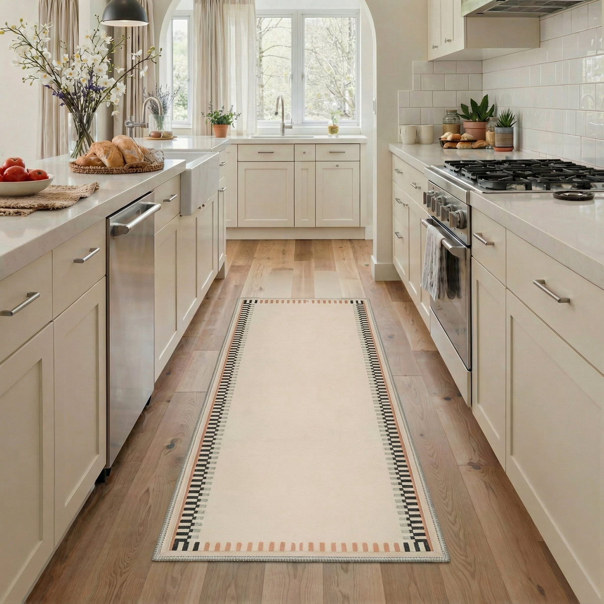 GENIMO 2' x 6' Runner Rug, Machine Washable Non Slip Low Pile Hallway Runner Rug for Kitchen Laundry Room, Clean Minimalist, Warm Beige
