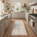 GENIMO 2'x7' Runner Rug, Machine Washable Non Slip Low Pile Hallway Runner Rug for Kitchen Laundry Room, Botanical Floral, Dusty Pink