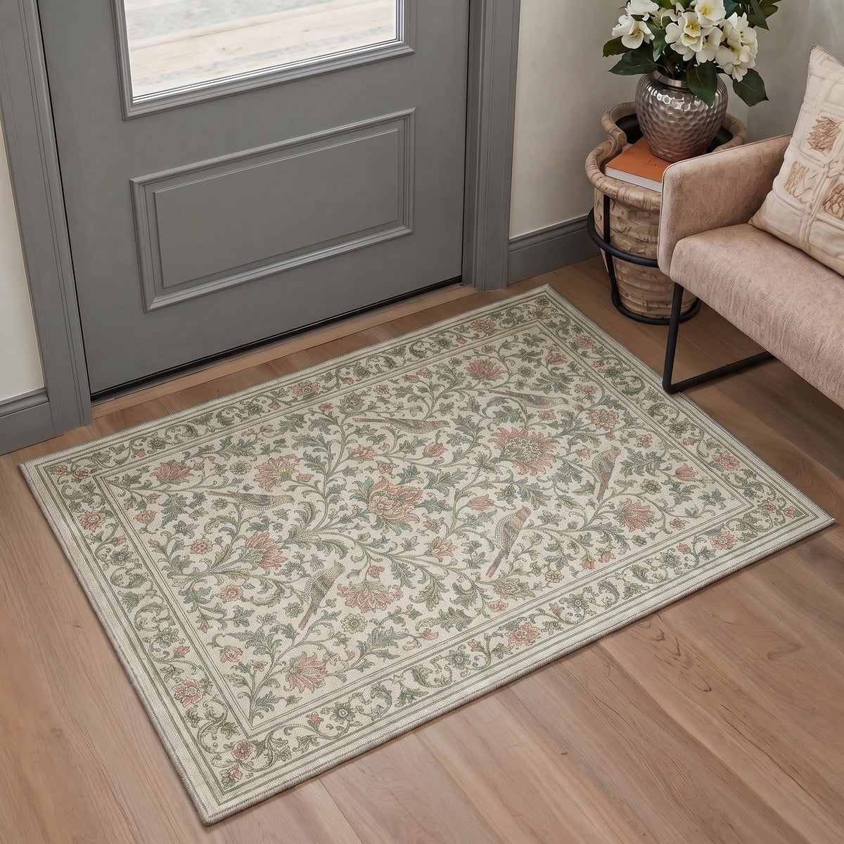 GENIMO 2'x3' Area Rug for Entryway, Machine Washable Non Slip Low Pile Indoor Door Mat for Front Door Kitchen Bathroom, Soft Modern Art, OCHRE BLOOM