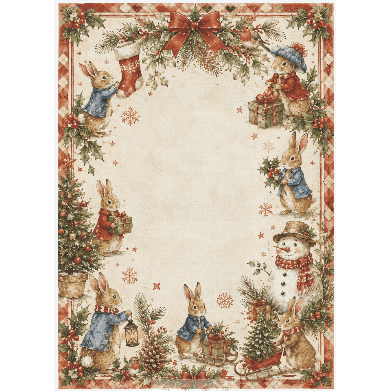GENIMO 5'x7' Area Rug for Living Room, Christmas Bunnies Washable Rug with Non Slip Backing, Low Pile Holiday Rug for Bedroom, Dining Room, Home Office, Red