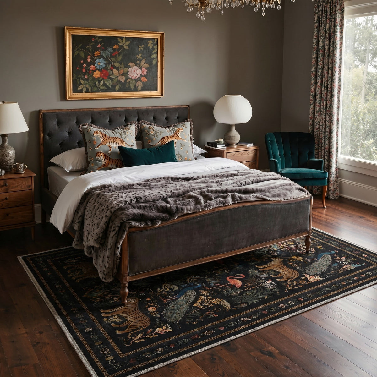 GENIMO 5'x7' Area Rug for Living Room, Machine Washable Non Slip Low Pile Rug for Bedroom Dining Room, Decorative Animal Print, Onyx Black