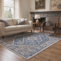 GENIMO 8'x10' Area Rug for Living Room, Large Machine Washable Non Slip Low Pile Rug for Bedroom Dining Room, Vintage Persian Diamond, Washed Navy