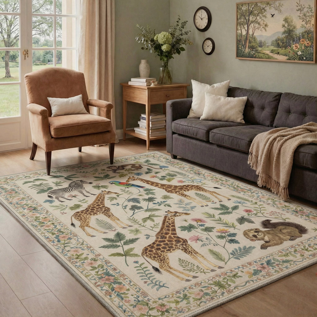GENIMO 8'x10' Area Rug for Living Room, Large Machine Washable Non Slip Low Pile Rug for Bedroom Dining Room, Abstract Animal Print, Soft Beige