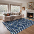 GENIMO 9'x12' Area Rug for Living Room, Washable Non Slip Soft Floral Rug for Bedroom Dining Room Home Office, Indigo Blue