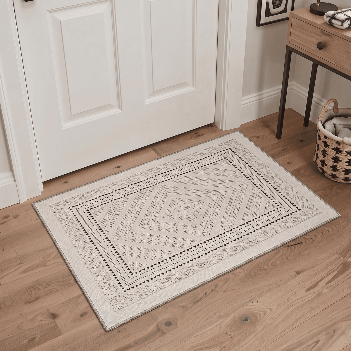 GENIMO 2'x3' Entryway Rug, Machine Washable Non Slip Low Pile Area Rug for Front Door Kitchen Bathroom, Warm Minimalist, LINENORBIT