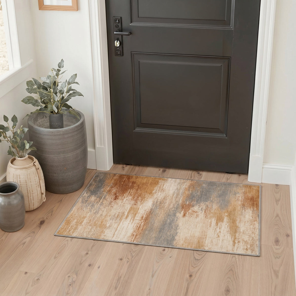 GENIMO 2'x3' Area Rug for Entryway, Machine Washable Non Slip Low Pile Indoor Door Mat for Front Door Kitchen Bathroom, Modern Abstract, Dune Haze