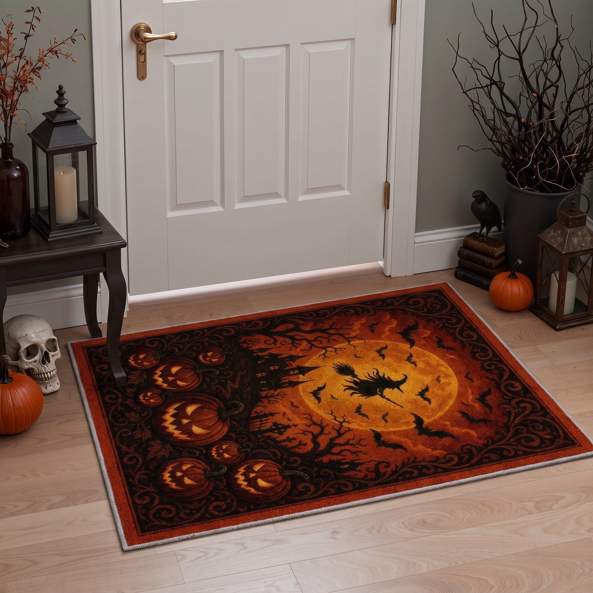 GENIMO 2'x3' Halloween Doormat, Washable Non Slip Soft Modern Graphic Outdoor Door Mat for Front Door Covered Porch Patio Entryway, Burnt Orange