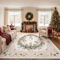 GENIMO 9'x12' Vintage Christmas Area Rug for Living Room, Soft Washable Non Slip Rug for Bedroom Dining Room Home Office, White