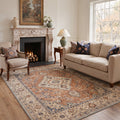 GENIMO 5'x7' Area Rug for Living Room, Machine Washable Non Slip Low Pile Rug for Bedroom Dining Room, Modern Persian Diamond, Rust Ivory