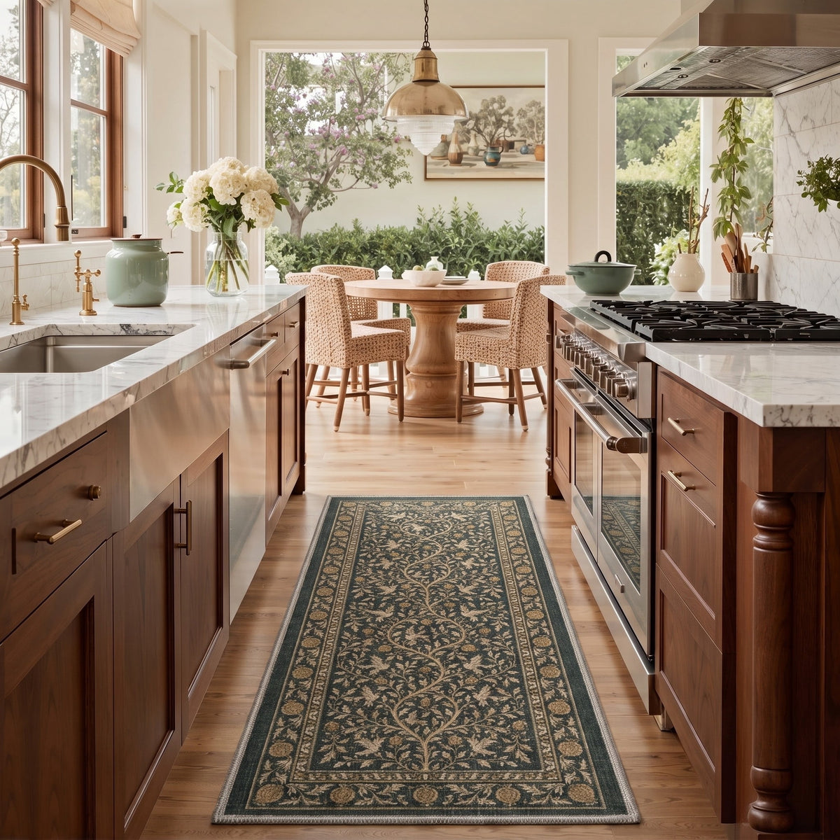 GENIMO 2'x7' Runner Rug, Machine Washable Non Slip Low Pile Hallway Runner Rug for Kitchen Laundry Room, Classic Floral, Antique Emerald