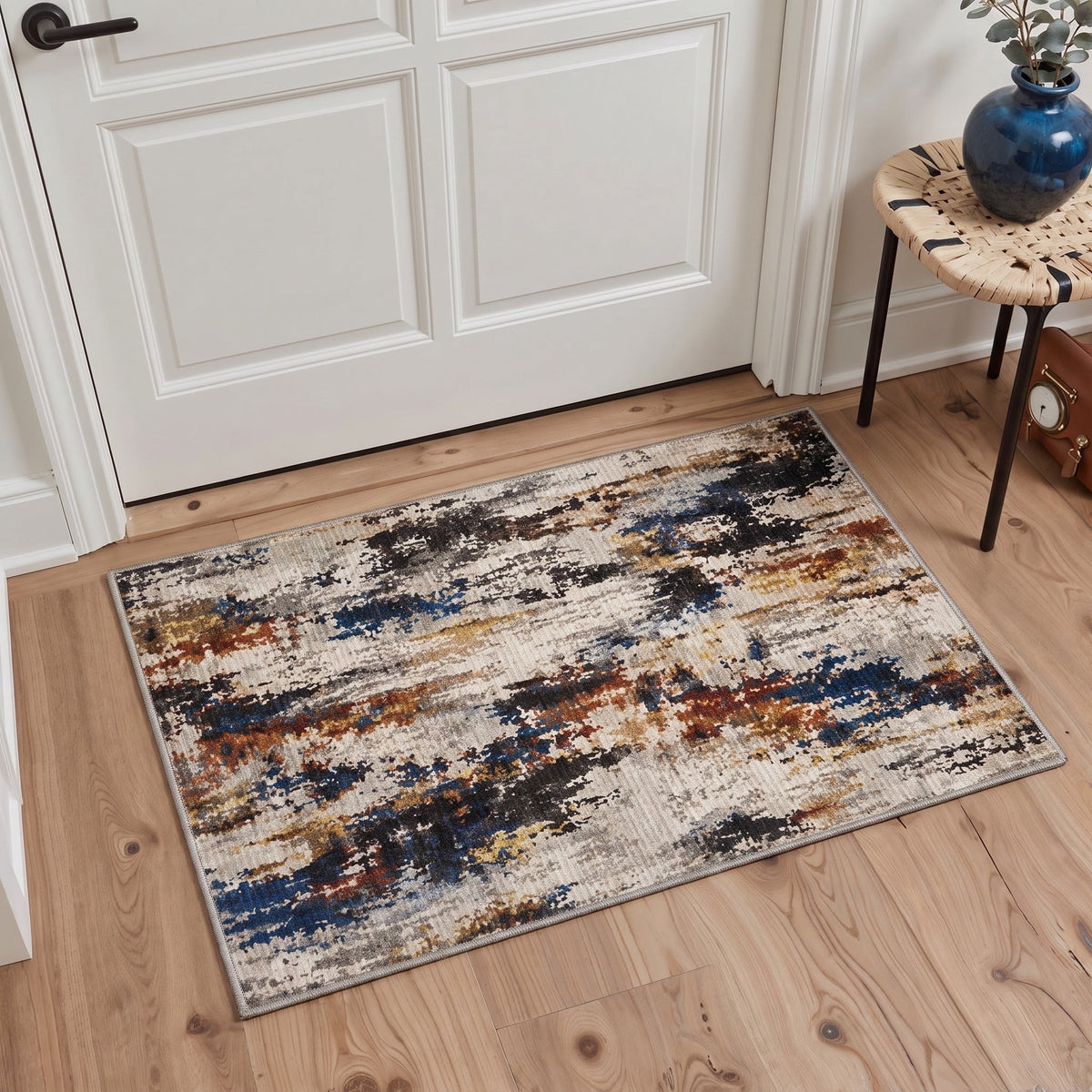 GENIMO 2'x3' Geometric Abstract Entryway Rug, Machine Washable Non Slip Low Pile Area Rug for Front Door Kitchen Bathroom, OCHRE ECHO
