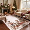 GENIMO 5'x7' Vintage Christmas Area Rug for Living Room, Soft Washable Non Slip Rug for Bedroom Dining Room Home Office, Light Brown