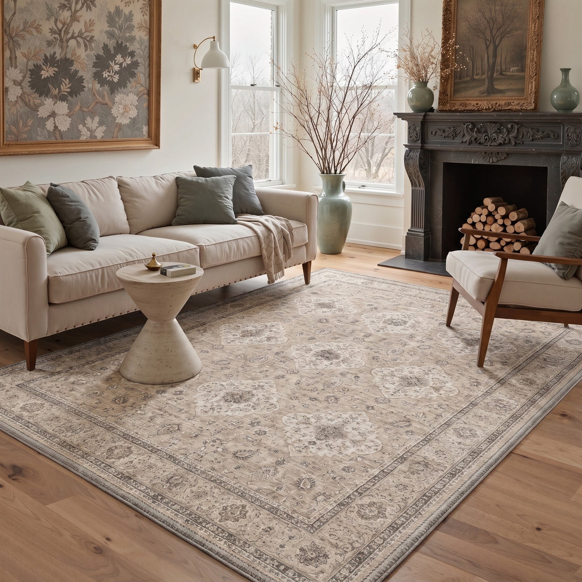 GENIMO 8'x10' Area Rug for Living Room, Large Machine Washable Non Slip Low Pile Rug for Bedroom Dining Room, Persian Inspired, VELVETECHO