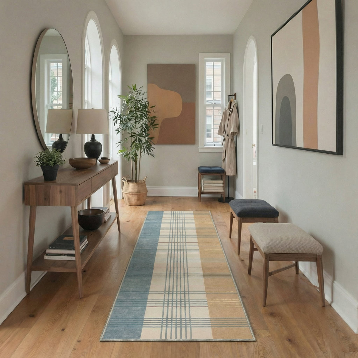 GENIMO 2'x7' Minimalist Runner Rug, Machine Washable Non Slip Low Pile Hallway Runner Rug for Kitchen Laundry Room, Muted Neutral