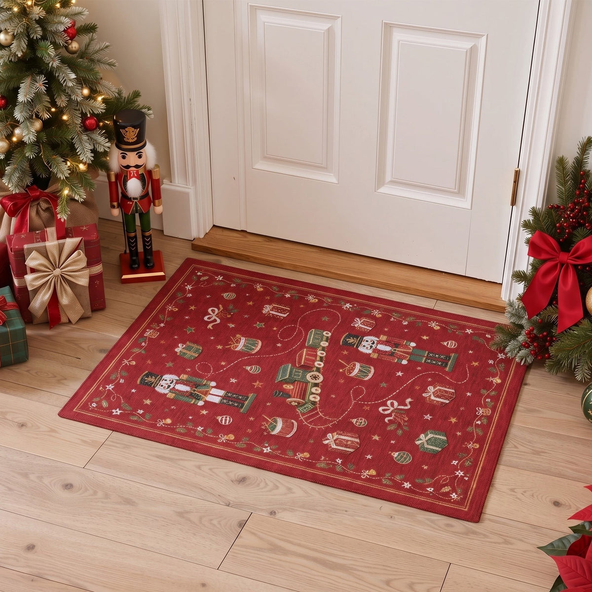 GENIMO 2'x3' Classic Toyland Area Rug, Soft Washable Non Slip Indoor Door Mat for Entryway Kitchen Laundry Room, Deep Red