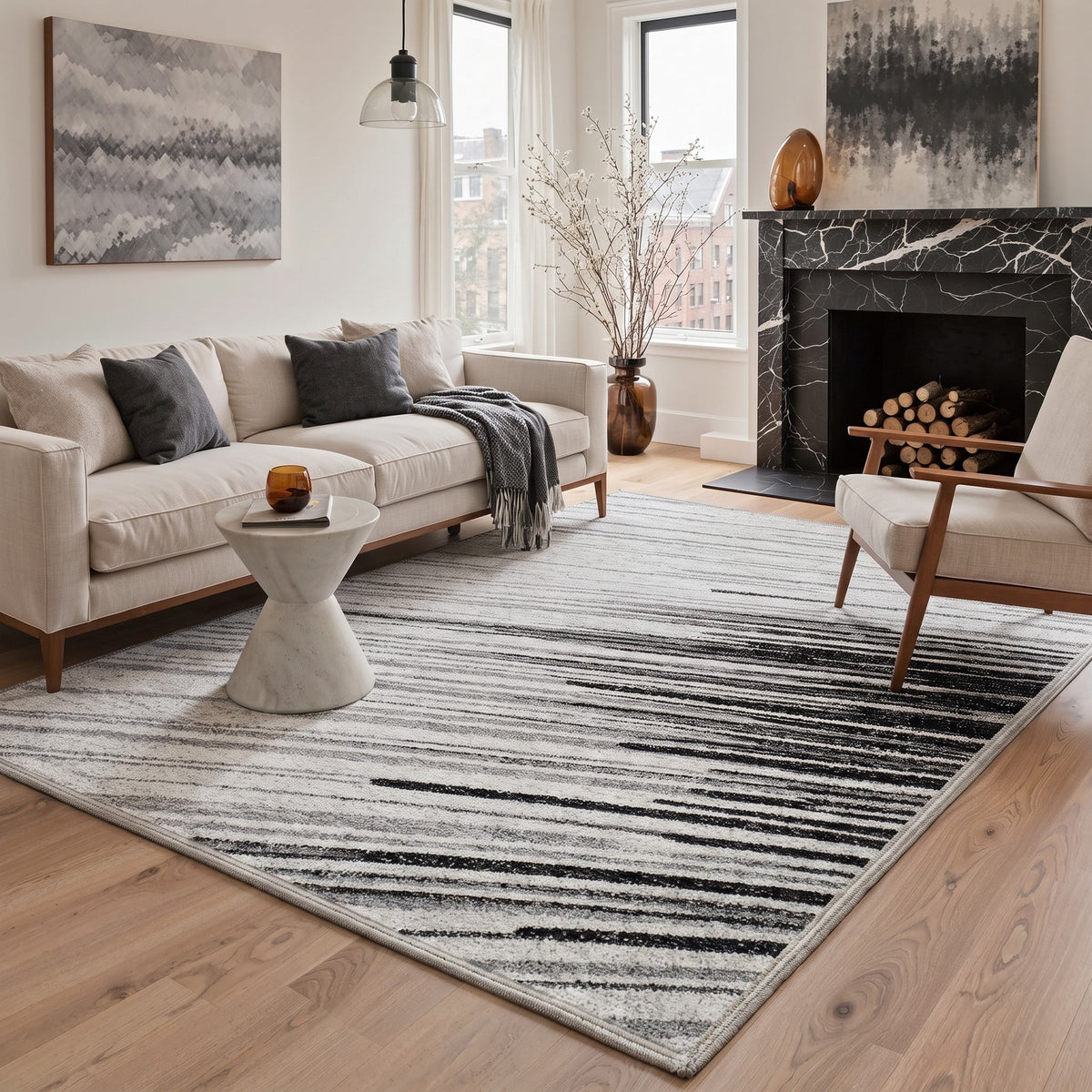 GENIMO 5'x7' Area Rug for Living Room, Machine Washable Non Slip Low Pile Rug for Bedroom Dining Room, Artistic Abstract, Gradient Gray